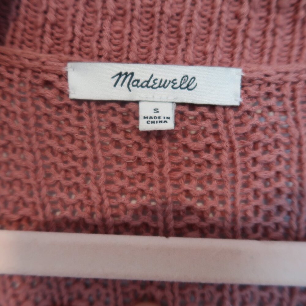 Madewell Mauve Blush Pom-Pom Sleeve Open Front Knit Cardigan Sweater, Size Small - Picture 8 of 8